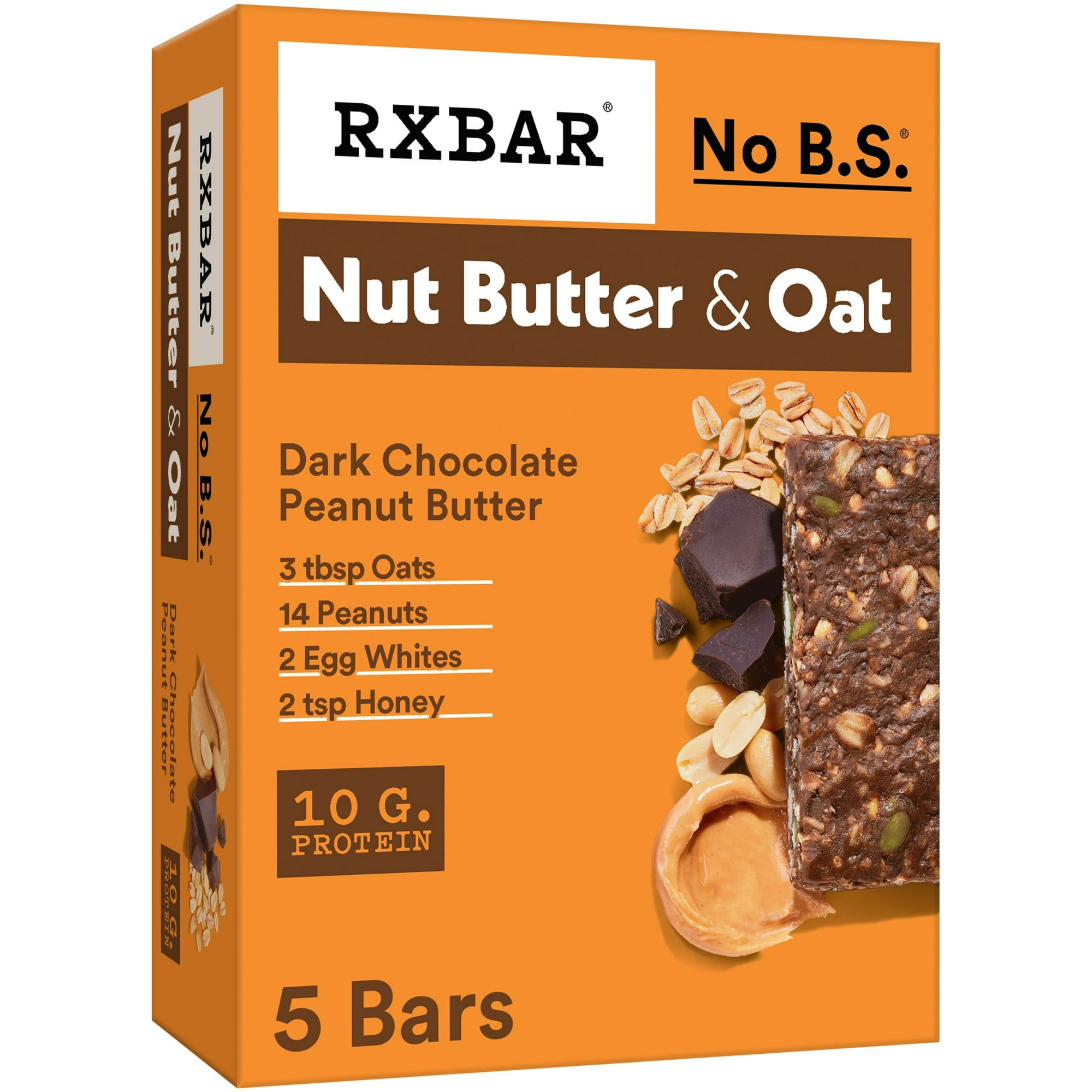 RXBAR Nut Butter and Oat, Dark Chocolate Peanut Butter Gluten-Free Protein Bars, 5 Count