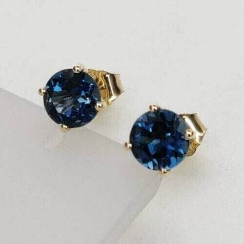 2Ct Round Cut Blue Sapphire Solitaire Women's Stud Earrings 14K Yellow Gold Plated Silver