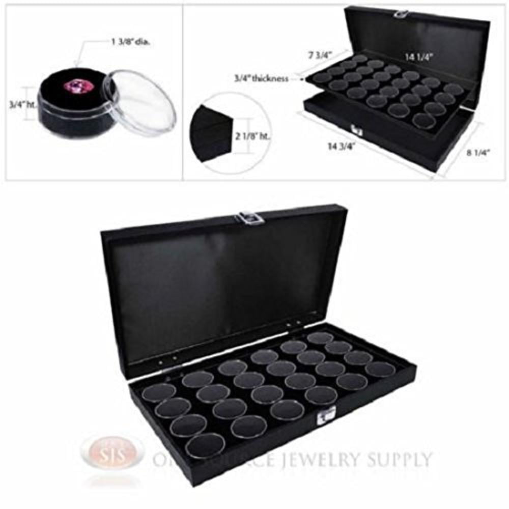 24 Gem Jar Black Gemstone Insert With Acrylic Snap Top Clear View Display Case 