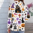 thumbnail image 7 of Delconic Womens Halloween Print Button Down Shirt Long Sleeve Casual Regular Fit Collared Blouse Pumpkin Pattern Top White 3XL, 7 of 7