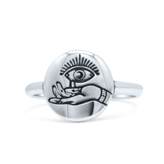 Attractive Eye Design Cultural Artisan Oxidized Ring Band 925 Sterling Silver Size 5