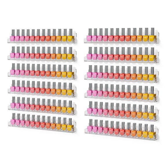 FEMELI Estante de pared acrílico transparente para esmalte de uñas: 12 estantes de exhibición para organizador – 15 pulgadas