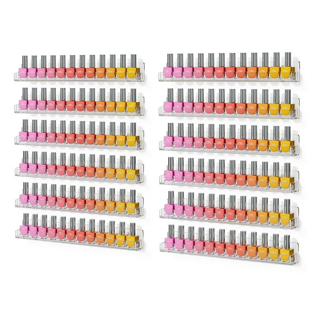 FEMELI Estante de pared acrílico transparente para esmalte de uñas: 12 estantes de exhibición para organizador – 15 pulgadas
