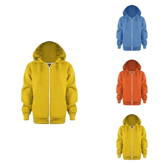 Sweatshirt Color Solid Zip Long Hoodie Top Sleeve Up Girls Kids Boys Coat&