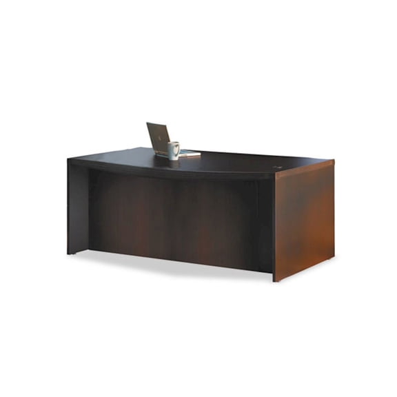 Mayline Aberdeen Series Laminate Bow Front Desk Shell, 72w x 42d x 29-1/2h, Mocha