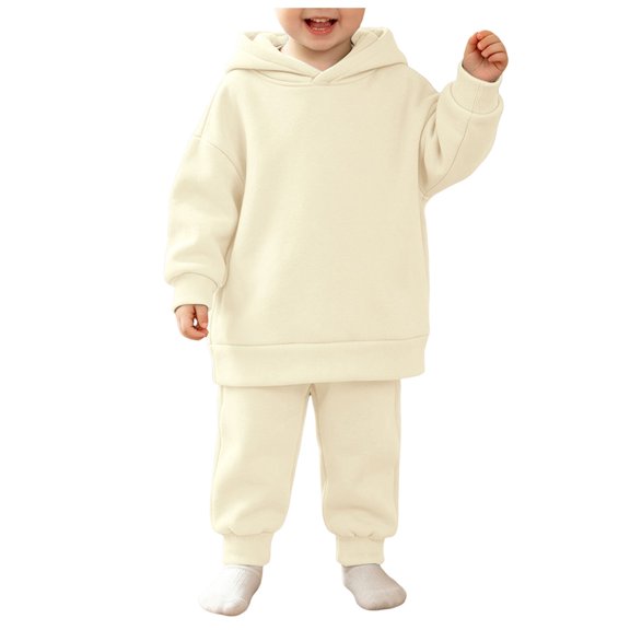 WUSUOWEI Baby boy girls Toddler Kids 2 Piece Fleece Tracksuit Solid Hoodie Sweatshirt Jogger Pants Thickened Winter Casual Pajama Outfit Set for Boys Girls 2-3 Years