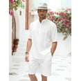 thumbnail image 3 of COOFANDY Men's 2 Pieces Linen Set Henley Shirt Short Sleeve and Shorts Summer Beach Yoga Matching Outfits, 3 of 9