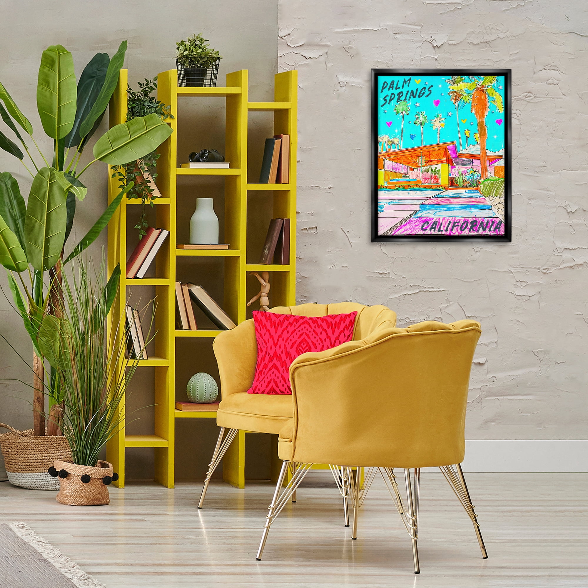 Stupell Industries Palm Springs Villa Doodle Cities & Countries Painting Black Floater Framed Canvas Art Print Wall Art, 17 x 21
