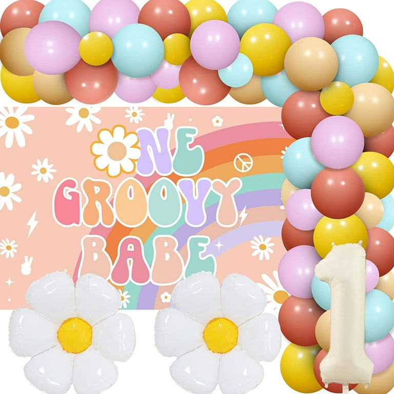 Pastel Rainbow Birthday Decorations for Girls, Happy Birthday Party Decorations, Macaron Pastel Daisly Flower Spring Balloons Garland Arch Kit