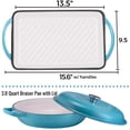 thumbnail image 2 of Enameled cast Iron 2 Piece gift Set, 38 Quart Braiser Pan with Lid, Rectangular grill Pan cookware Set, Marine Blue, 2 of 8