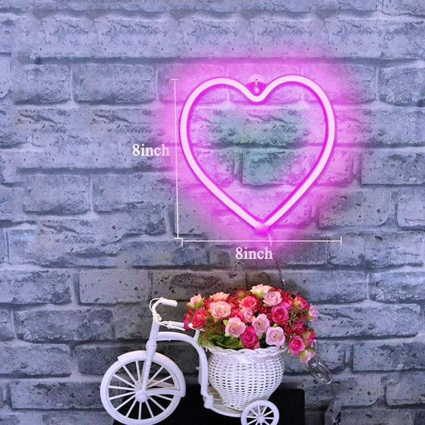 Coeur néon lumière LED rose néon signe applique murale coeur néons coeur  lampe s'allume pour la maison enfants chambre Bar fête mariage 