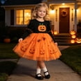 thumbnail image 2 of Gunia Halloween Dresses For Girls Festival Halloween Pumpkin Tutu Tulle Dresses For Party Fashion Long Sleeve Toddler Trendy Clothes Size 12-18 Months Orange, 2 of 9