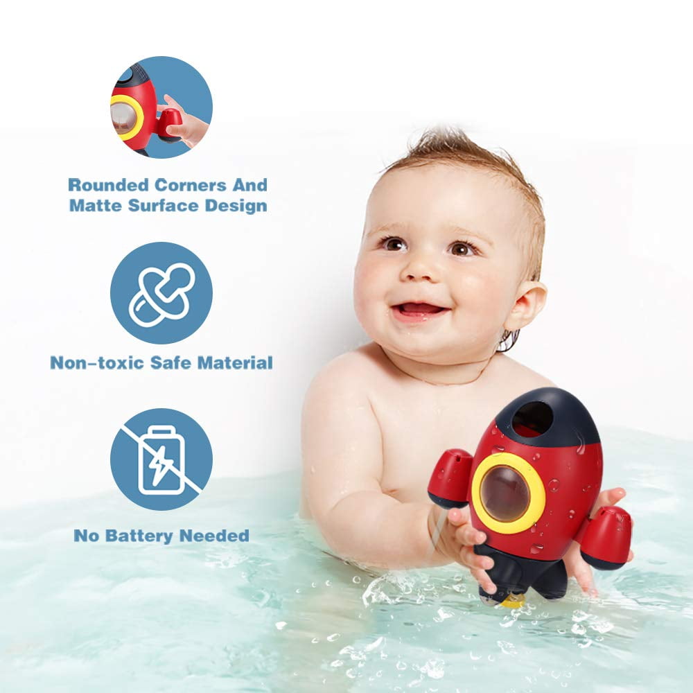 HYPERLIVING Baby Bath Toys, Space Rocket Shape Bathtub Toys for Toddlers, Spray Water Toys w/ Rotating Fountain, Bathroom Shower Toys for Infants Aged 18 Months 2 3 4 5 Years Old Kids Girls Boys