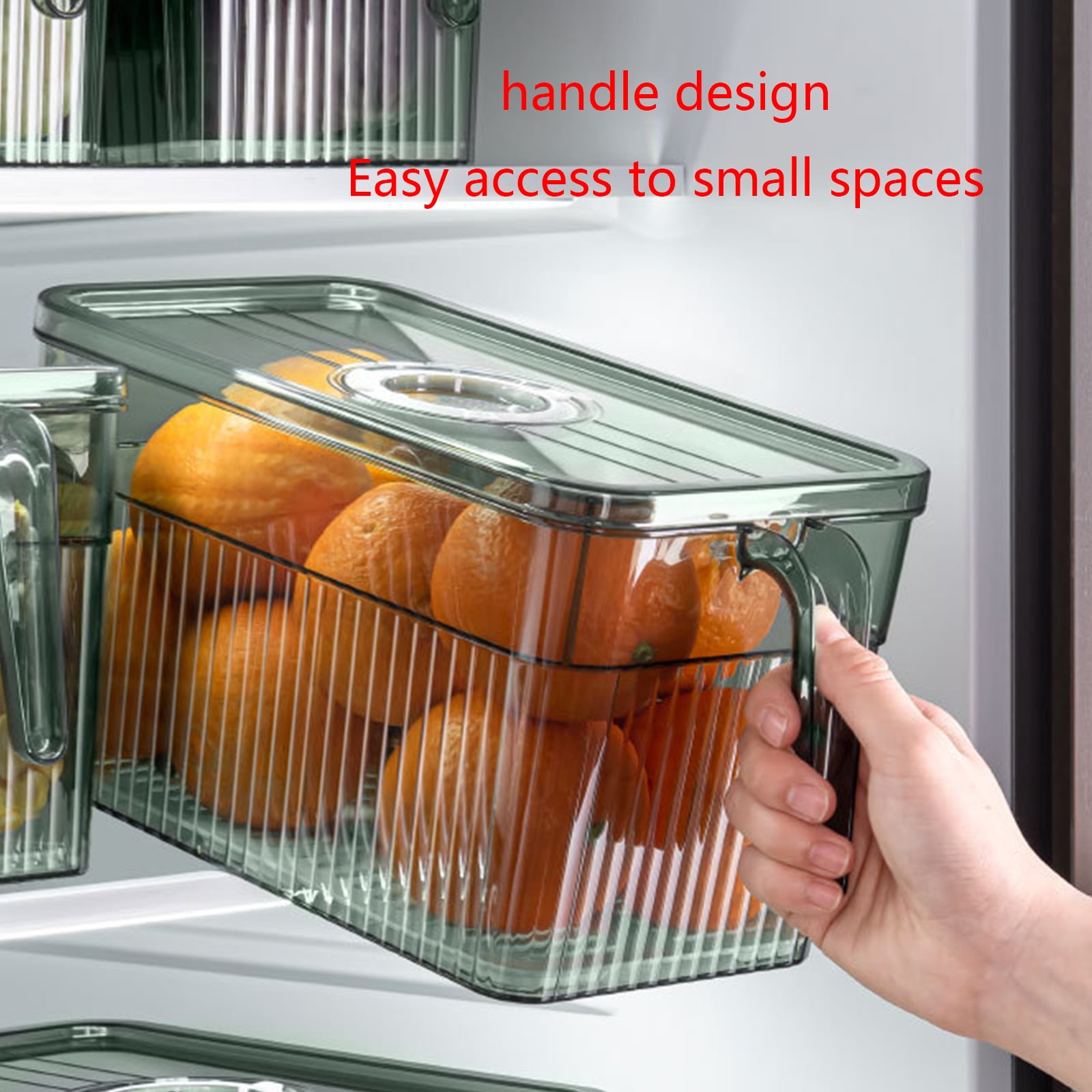 Oasiva Refrigerator Storage Box with Handle Lids Kitchen Plastic Food Container for Fridge Cabinet Fruits Vegetables Meat Eggs