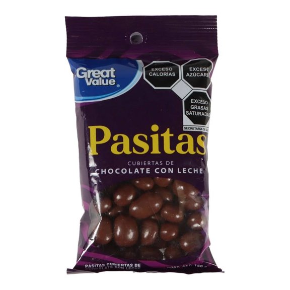 Pasitas Great Value cubiertas de chocolate con leche 150 g