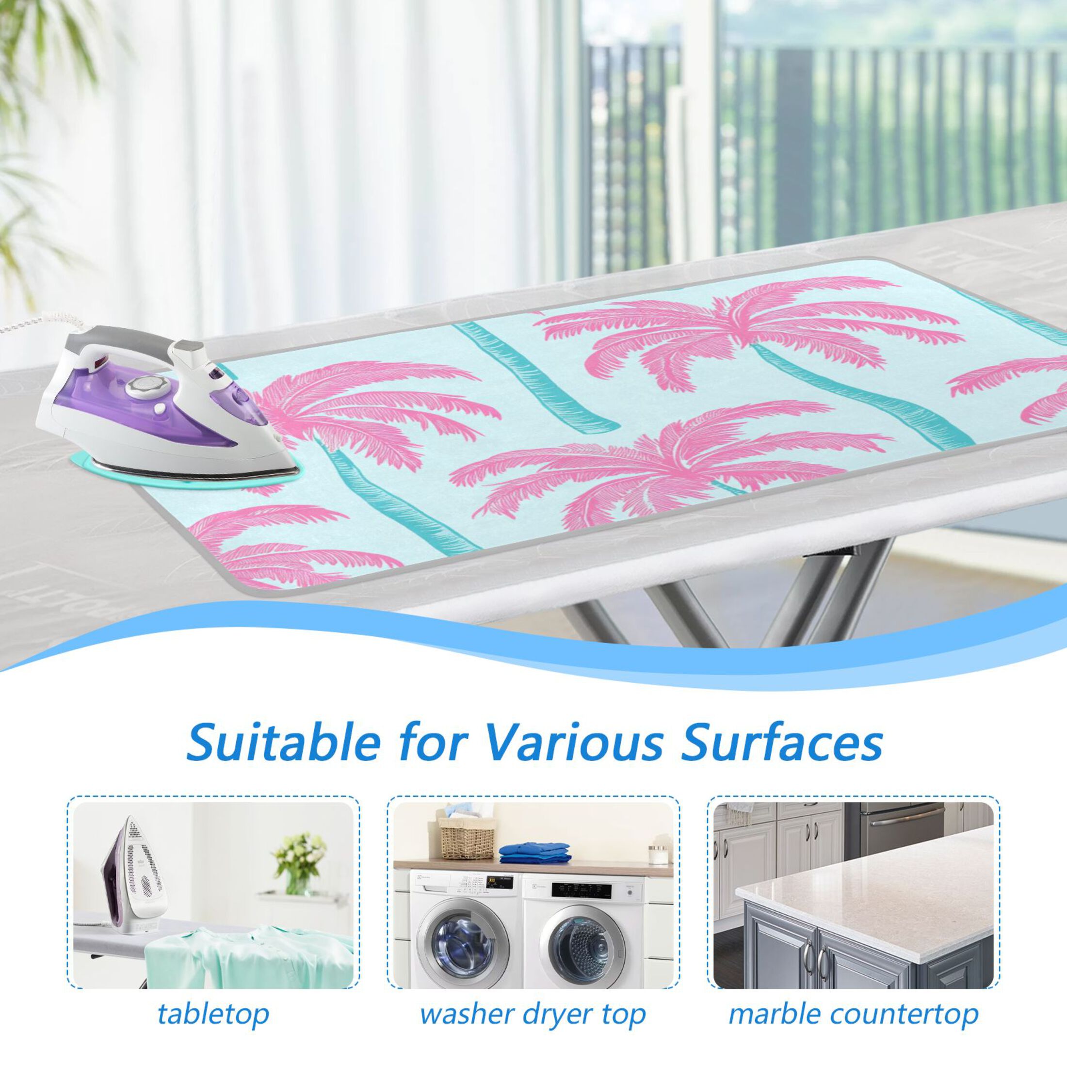 Dreamy Color Palm Trees Ironing Mat Blanket Portable Travel Ironing Pad Heat Resistant Pad 47.2" x 27.6”