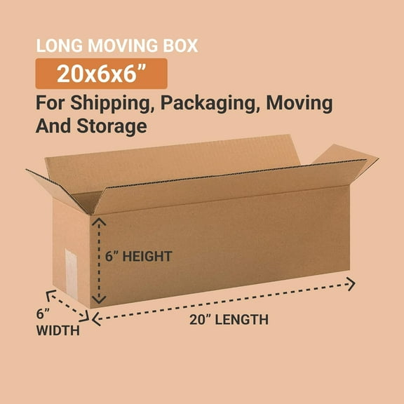 AVIDITI Shipping Boxes Large 20"L x 6"W x 6"H, 25-Pack | Corrugated Cardboard Box for Packing, Moving and Storage 20x6x6 2066