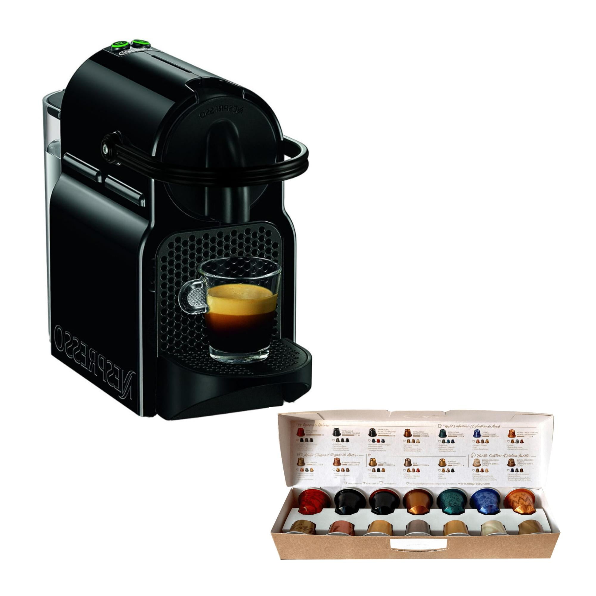 Nespresso Inissia Espresso Machine (24 oz., Black) with Coffee Capsule  Variety Pack (14-Count) 