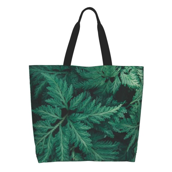 Easygdp Green Leave Fern Tote Bags for Women,Women Travel Shoulder Bags Handbags，Big Capacity Shopping Work Bag