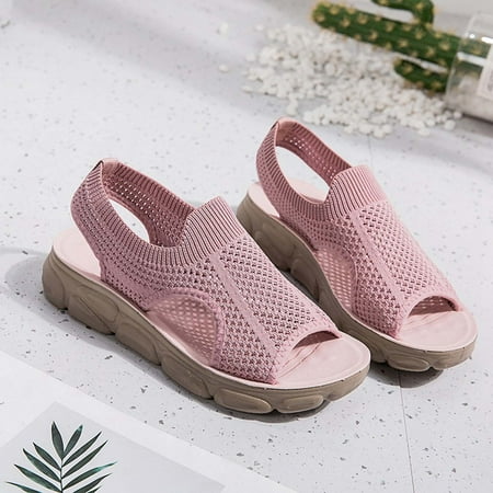 

Women Sandals Thick Bottom Fish Mouth Washable Sport Sandals Mesh Knit Open Toe Soft Sole Sandals Ladies Breathable Outdoor Flat Sandals Clearance