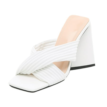 

Cglfd Women S Shoes Fashion Solid Color Minimalistic Wrinkles Cross Thick Heel Sandals Slippers Flip Flop