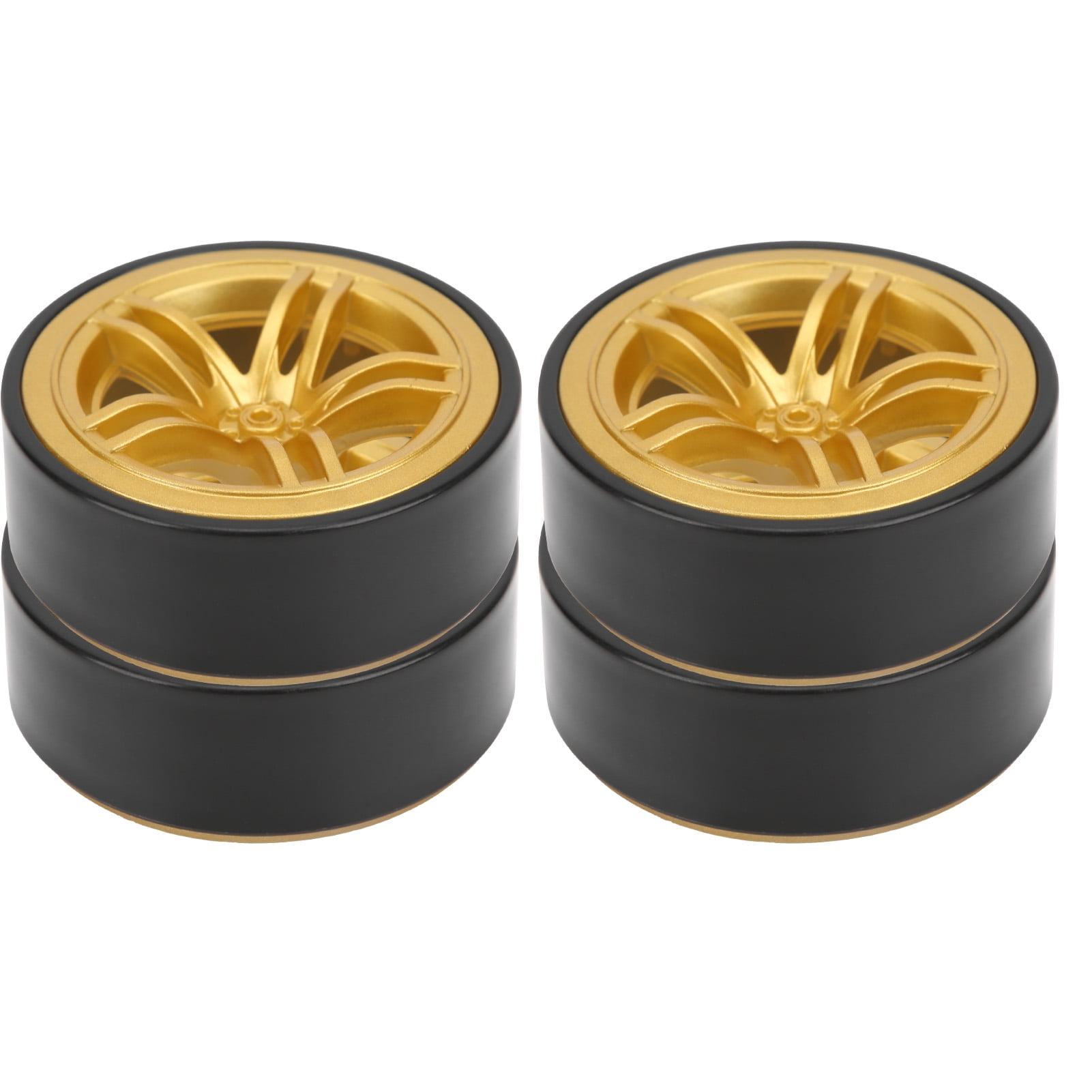 Gold YIUS 4pcs RC 6 Spoke Plastic Wheel Rims with Rubber Tires for 1/10 RC Drift Car On‑Road Drifting Car 
