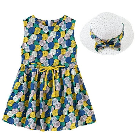 

Simple Dresses for Girls Kids Toddler Baby Girls Spring Summer Floral Sleeveless Hat Princess Dress Clothing Girls Half Sleeve Prom Dresses