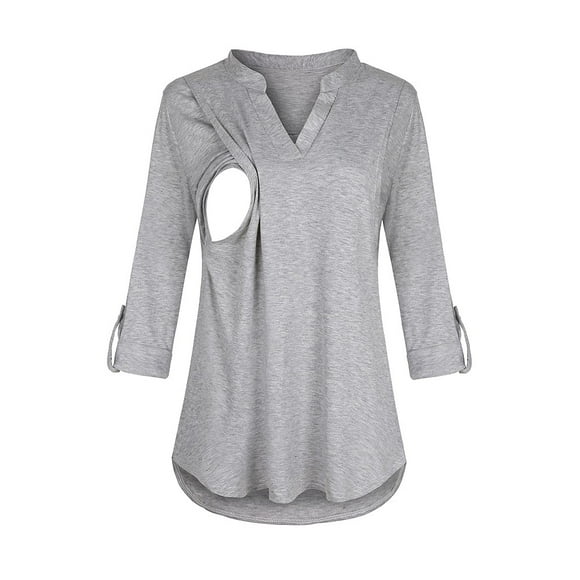 EGNMCR Blouses et Chemises à Manches Longues à Col Rond Femmes Hauts d'Allaitement Rayés à Manches Longues Blouse pour l'Allaitement Femmes Enceintes Blouse