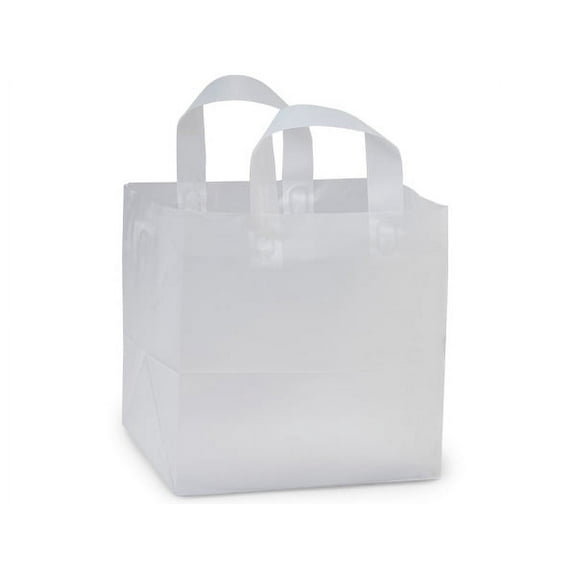 Pack Of 200, Regal Size 13 x 8 x 16" Clear Clear Frosted Plastic 3 Mil Shopping Bags W/6 Mil Handle