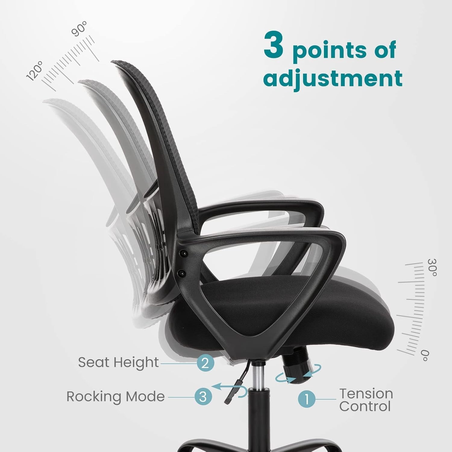 Ergonomic Mesh Office Chair with Lumbar Support - Adjustable Swivel Computer Chair, Black
