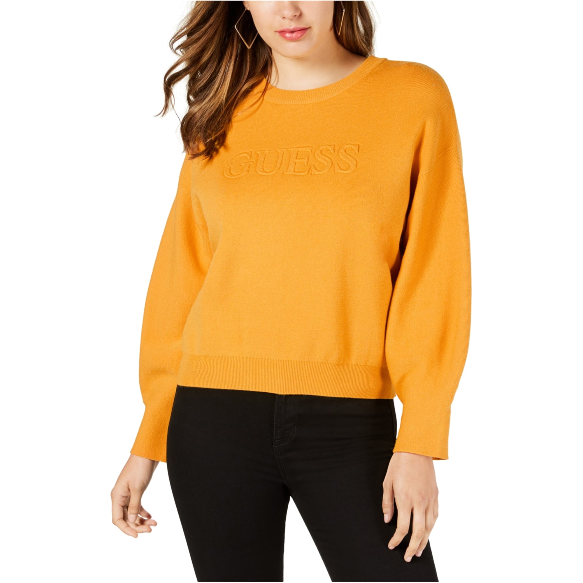 GUESS GUESS Womens Logo Pullover Sweater, Yellow, Medium Walmart