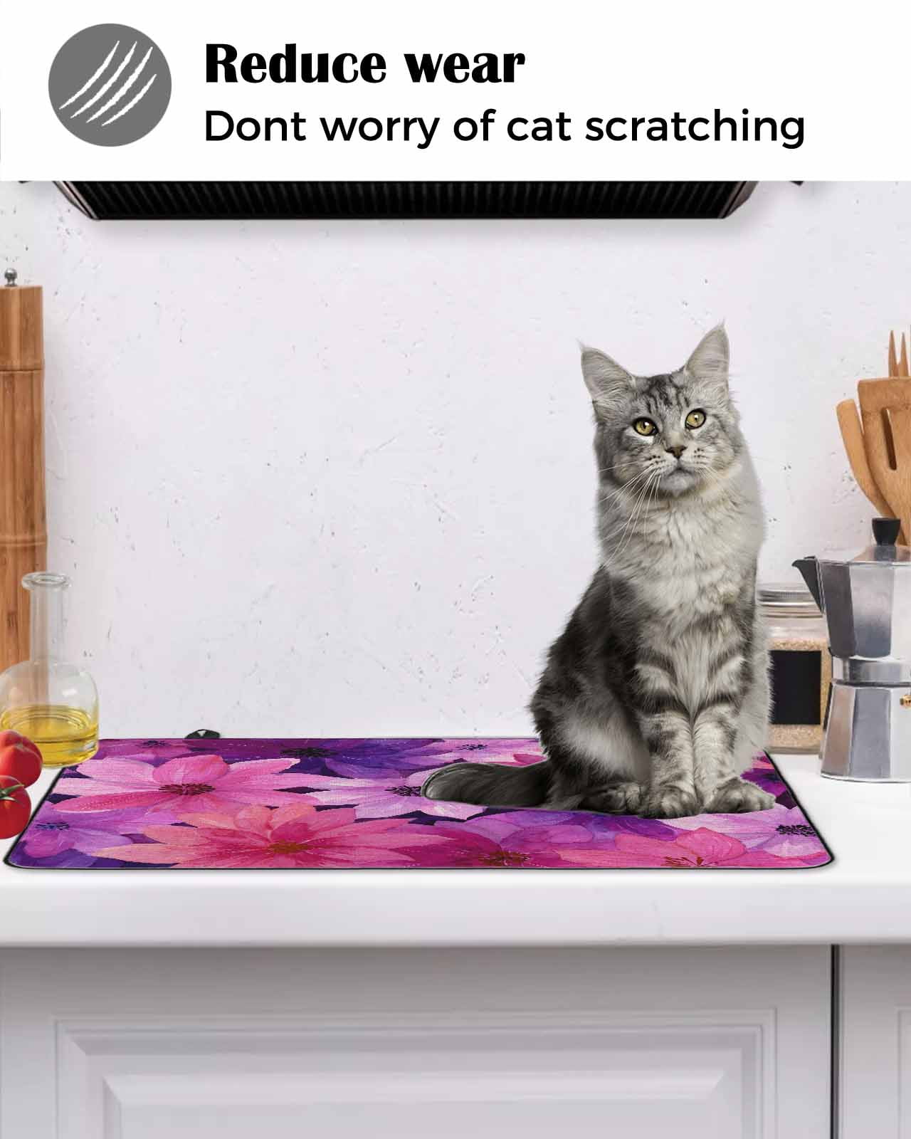 Large Induction Cooktop Protector Mat Watercolor Flowers Stove Top Covers for Electric Stove, Spring Floral Vintage Pink Purple Decorative Stove Burner Cover Mats, Glass Top Stove Cover