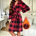 thumbnail image 2 of DYTTDG Women's Hooded Buffalo Plaid Plush Fleece Bathrobe, Loose Long Sleeve Self-Tie Waist Robe with Pockets Soft Casual Home Loungewear, 2 of 8