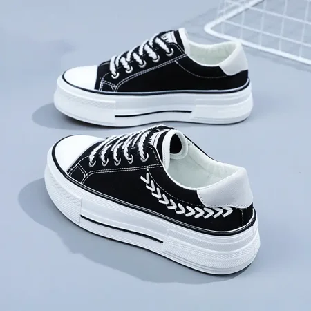 

Flat Canvas Shoes Thick-soled Casual Sneakers All-match Lace-up Skate Shoes