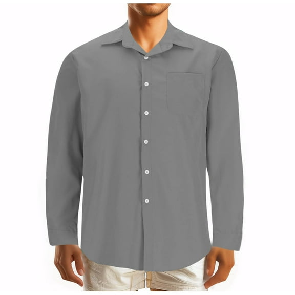Mens Cotton Blend Shirts Big and Tall S-5X Plus Size with Pockets Collar Button Down Long Sleeve T-Shirts Casual Solid Loose Comfort Tops
