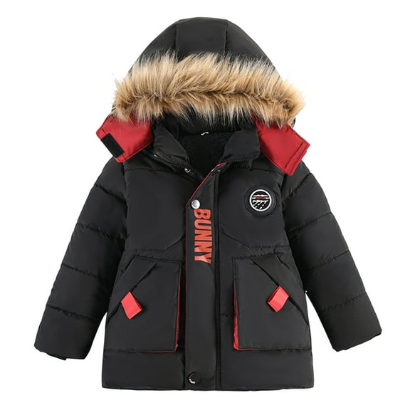 PINQI Toddler Windproof Snowsuit Children Winter Boy Jacket Coat Hooded Coat Fashion Kids Warm Clothes Jacket Boys Fashion Windbreaker with Pocket(Black,3 Years)