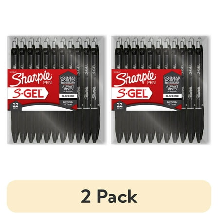 (2 pack) Sharpie S-Gel Pens, Medium Point (0.7 mm), Black Ink, 22 Count