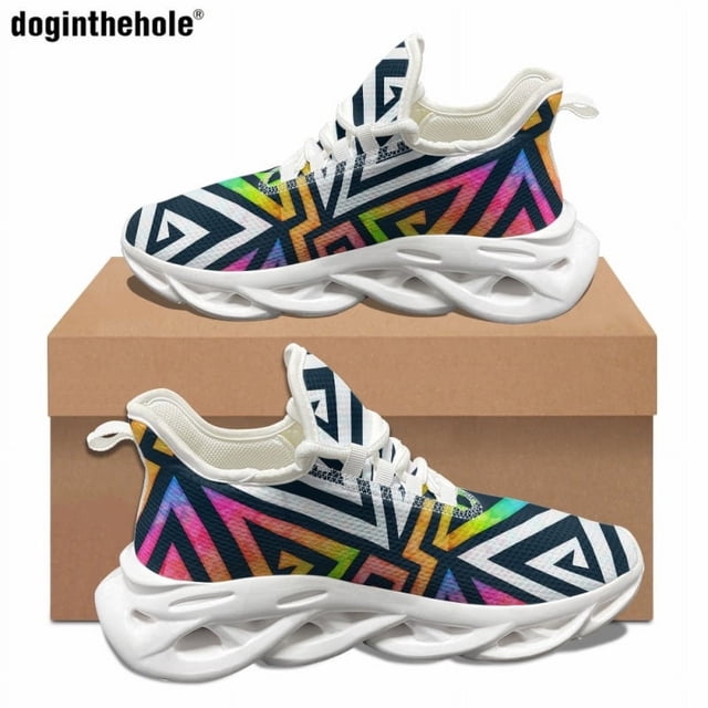 Doginthehole - Zapatos casuales con diseño de líneas de color degradado, tendencia urbana, nuevos zapatos deportivos de malla transpirable para correr, talla grande 48