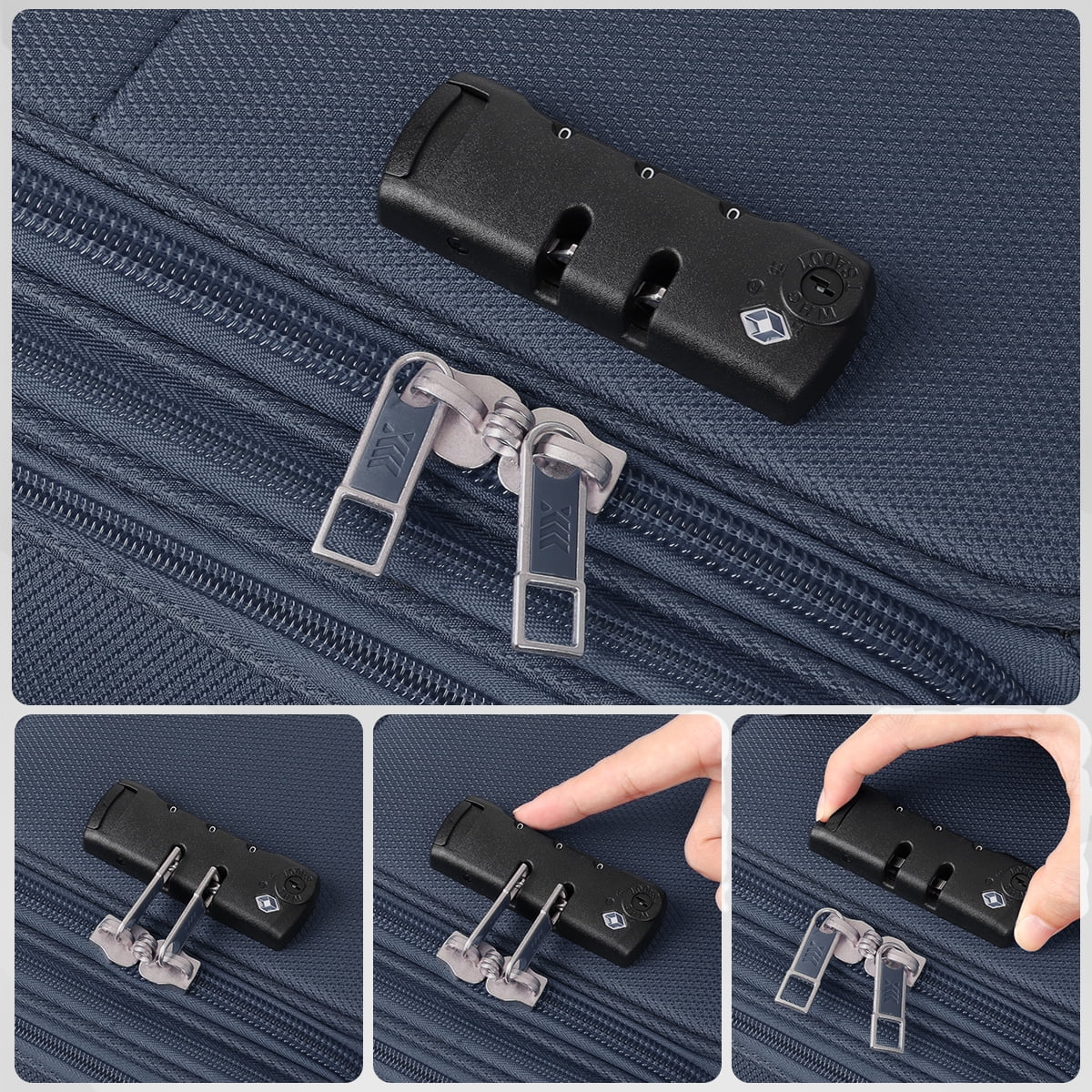 3-Piece Softside Luggage Set Expandable Suitcase with TSA Lock and Front Opening, 20"/26"/30", Navy Blue - 8809
