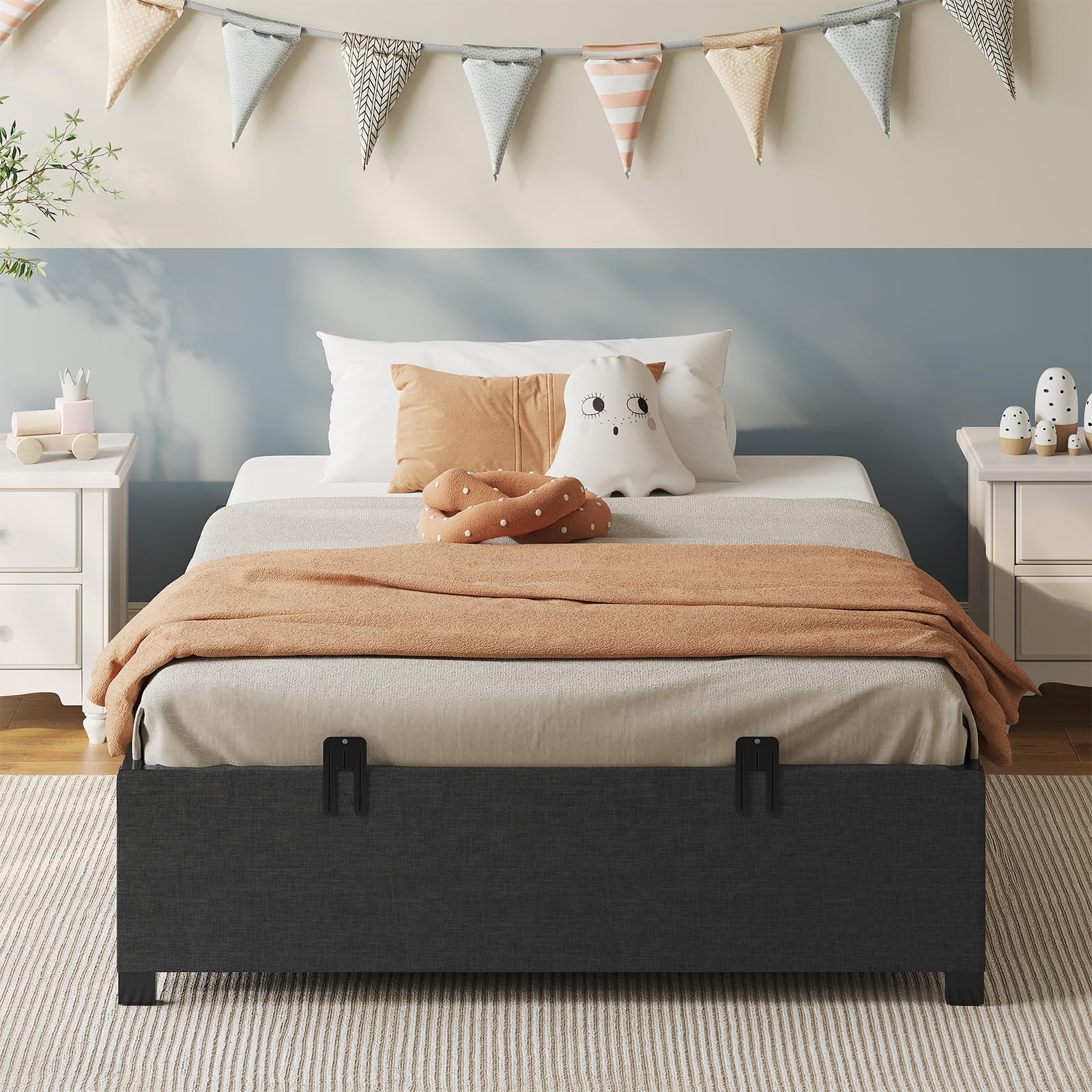 Afuhokles Twin Bed Frame with 2 Large Storage Drawers, Platform Metal Bed, Dark Grey