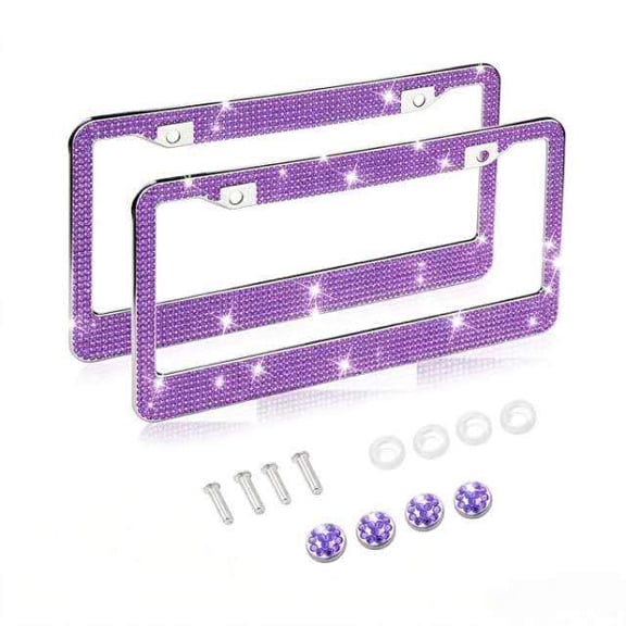 KINGWOLF 2Pack Blue Diamond License Plate Frame Crystal Blue Diamonds,Purple