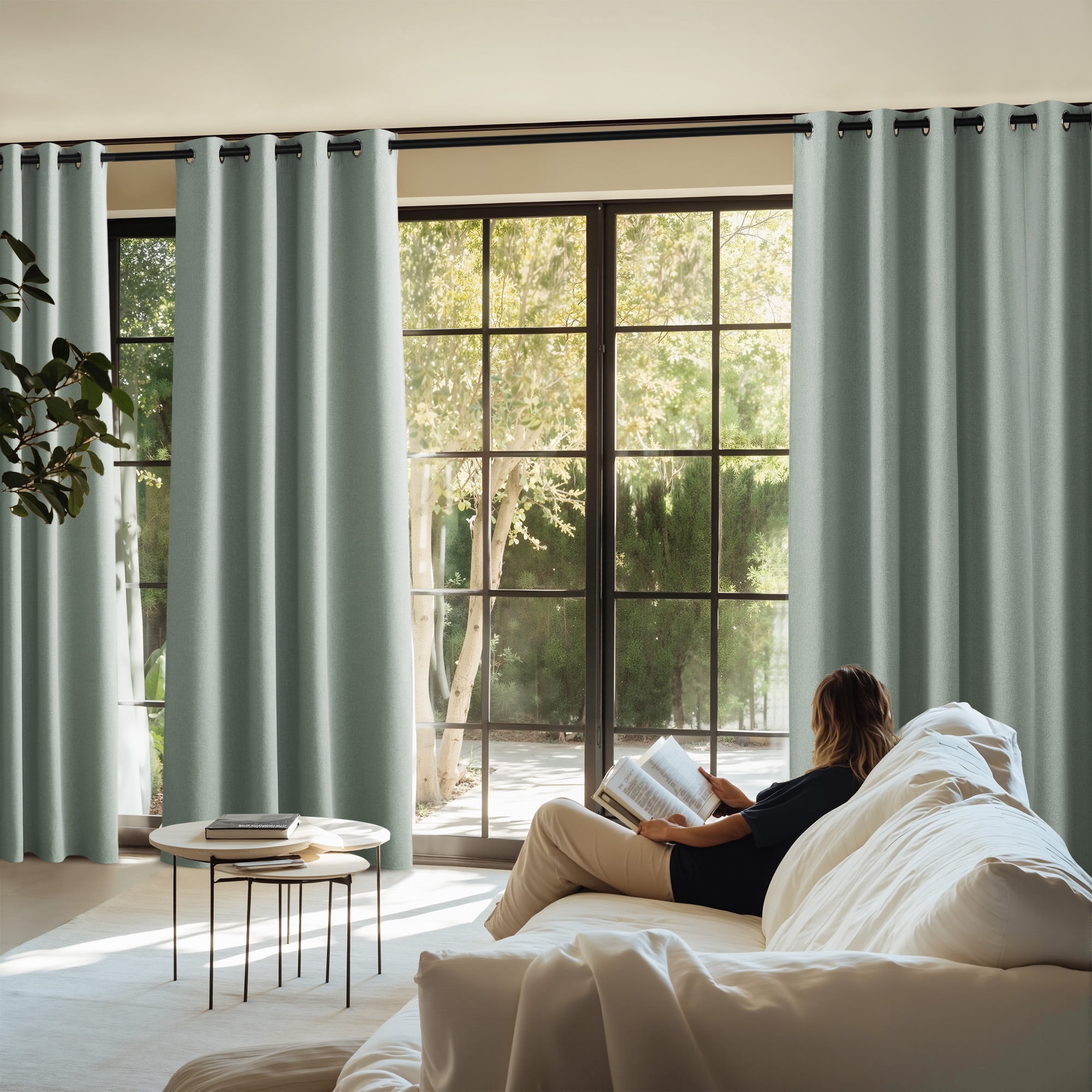 NICETOWN Full Blackout Faux Linen Curtain for Living Room Energy Saving & Noise Reducing Grommet Thermal Insulated Window Treatment, Sage Green, 2 Panels, 52" W x 96" L