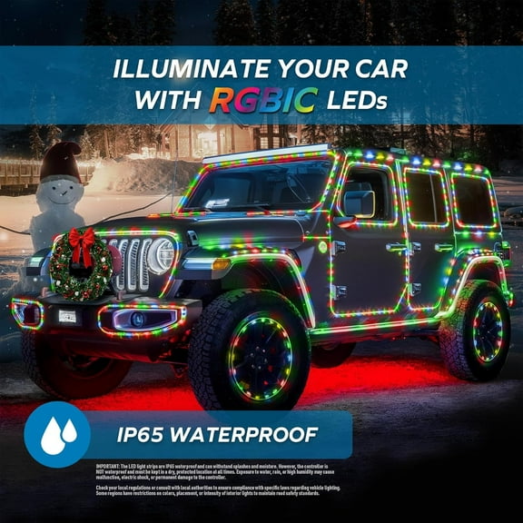 Xtreme Car Exterior RGB IC LED Lights, 65.6’ Foot Multicolored Color Flow Lights, 200 LEDs, IP65 Waterproof, USB Powered, App Control, Car Accessories and Décor for Christmas, Holidays, Year Round
