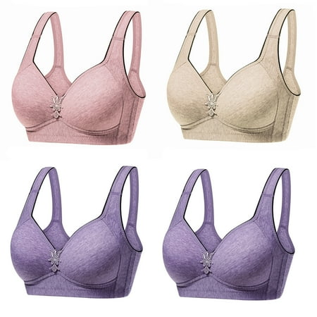 Bigersell Running Sports Bras for Women 4pc V-Neck Wire-Free Bra Support Women Bras Nursing Bra Style R-22 Basic Bra Strap Nylon Balconette Bra Feature Everyday Bras Underwear Purple S