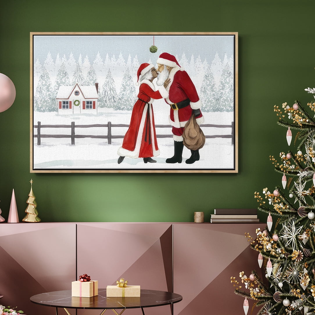 Christmas Love Collection A - Framed Gallery Wrapped Holiday Canvas - 27 x 41 - Natural Wood Frame