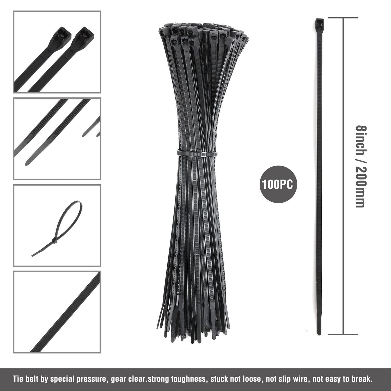 WorkPro Attaches de câble 4 pouces 18 lb noir 100 pièces
