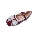 thumbnail image 3 of Women's Fashion Mary Jane Flats Square Toe with Bow Detail and Adjustable Buckle Strap Comfortable Casual Ballet Shoes Red 5.5, 3 of 7