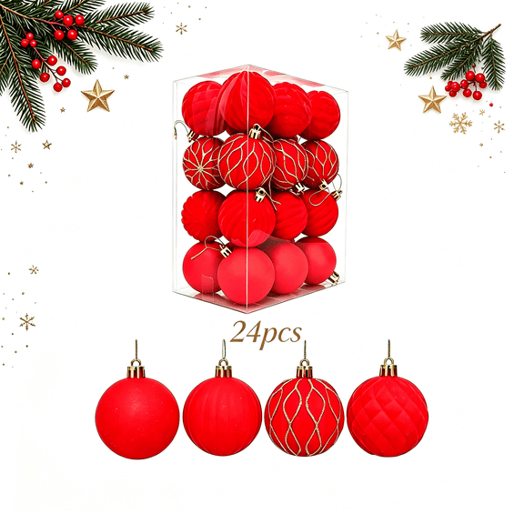 KKOUHVY Christmas Balls Ornament, 24Pcs Velvet Flocked Christmas Tree Hanging Ornaments, Vintage Xmas Ball Hanging Strings for Gift Party Decorations