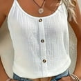 thumbnail image 2 of Women's Scoop Neck Spaghetti Strap Camisole Tops Buttons Decor Sleeveless Loose Summer Casual Cami Blouses (XS, White), 2 of 5