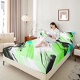 thumbnail image 4 of Manfei Waves Geometric Stripe Twin Sheet Sets,Retro Graffirti Lines Twin Fitted Sheet,Green White Black Flat Sheet For Boys Girls,Microfiber Bedroom Decor,3-Piece, 4 of 7